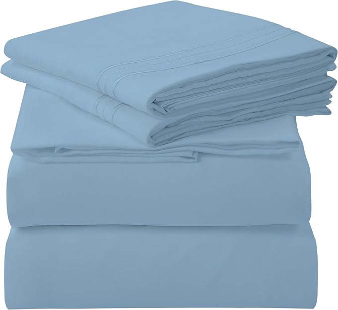 ROYALE LINENS 4 Piece Full Sheets Set - Soft Brushed 1800 Microfiber Bedding - 1 Fitted and 1 Flat Sheet, 2 Pillow Cases - Wrinkle Free & Fade Resistant - Hotel Luxury Bed Sheets (Lake Blue, Full)
