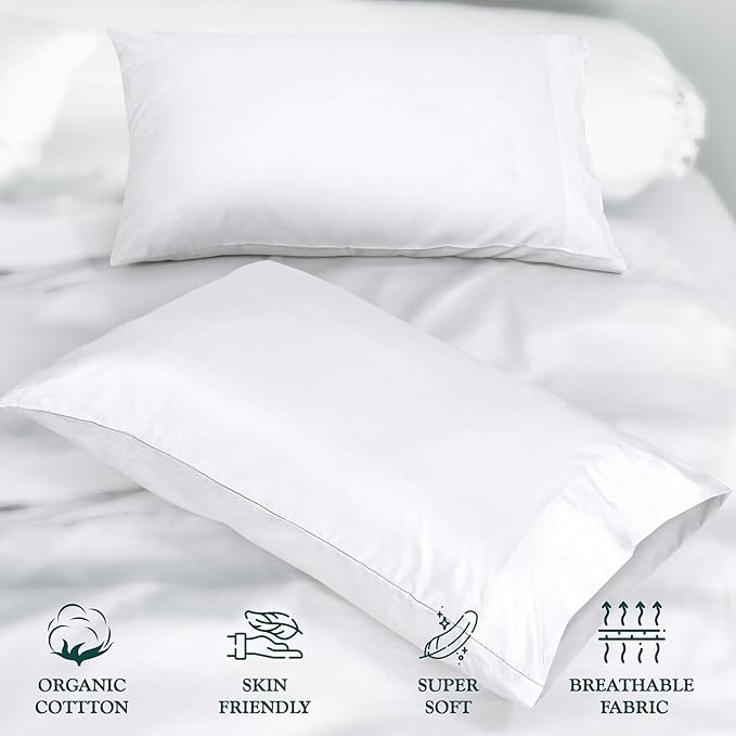 Royale Linens White Cotton Pillow Cases Queen Size Set of 12 - Bed Pillow Covers - 100% Cotton Pillowcases - Soft & Cooling - Envelope Closure - Hotel Quality Bulk Pillowcases 20" x 30"
