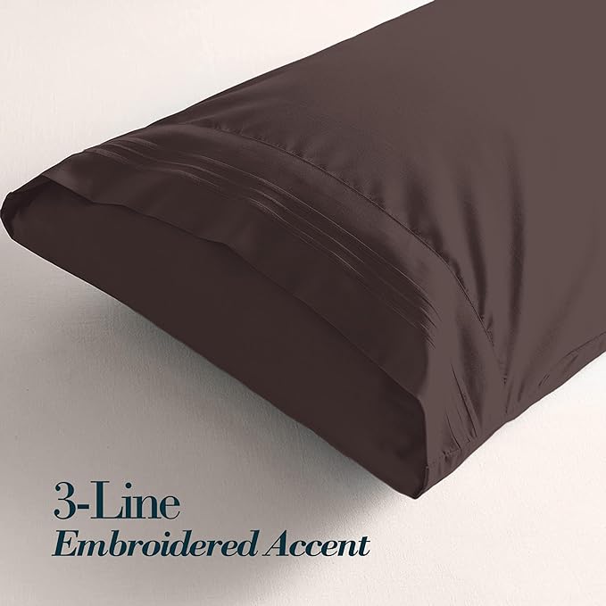 Mocassi 2-Piece Premium Standard/Queen Pillowcase Set 1800 Series Hotel Quality Microfiber - Soft and Breathable with 3-Line Embroidery Wrinkle and Stain Resistant, Easy Care, 20" x 30", Brown