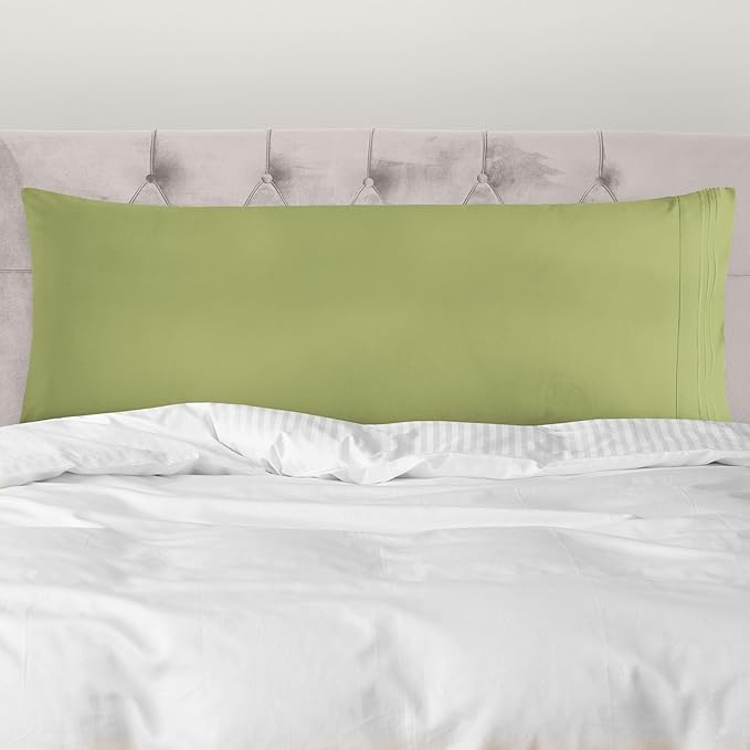 Mocassi 1-Piece Premium Body Pillowcase 1800 Series Hotel Quality Microfiber - Soft and Breathable with 3-Line Embroidery Wrinkle and Stain Resistant, Easy Care, 21" x 54", Olive Green