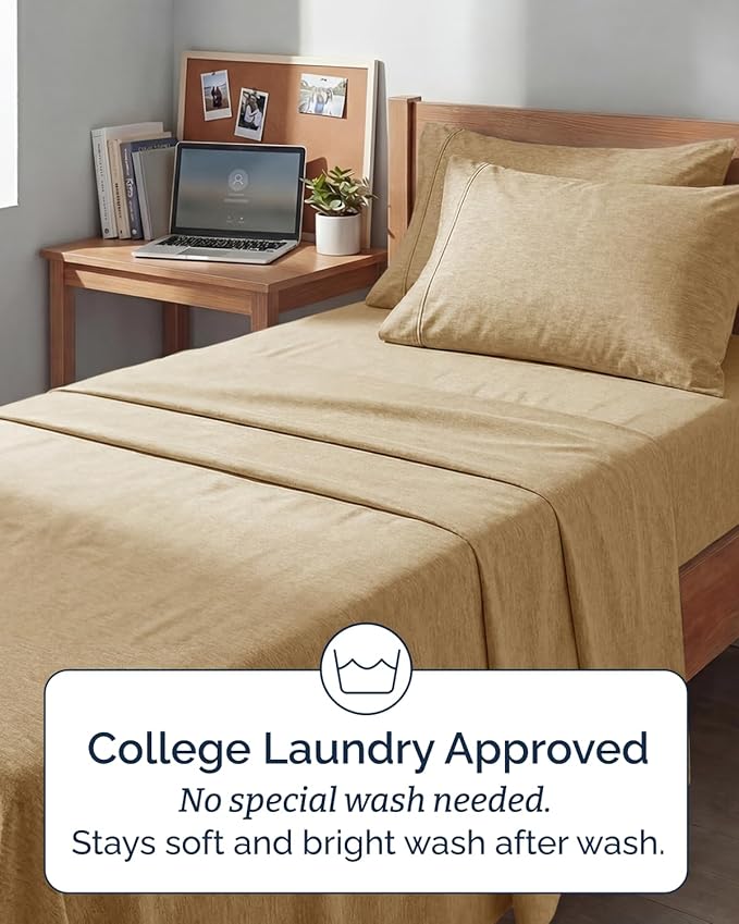 Extra Deep Twin XL Sheet Set - 4 Piece Breathable and Cooling Sheets - Hotel Luxury Bedding for Women, Men, Kids & Teens - Easy Secure Fit - Soft & Wrinkle Free - Extra Deep Pockets - Heathered Tan