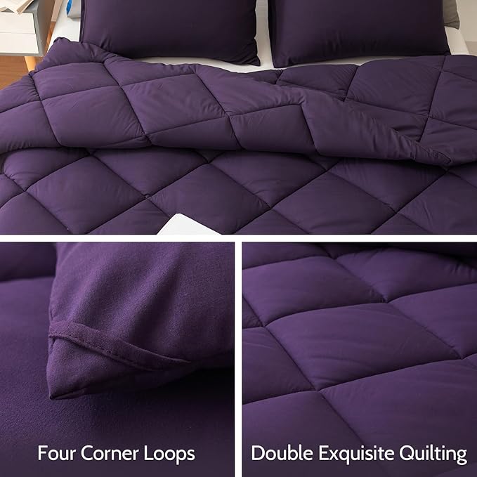 Decroom Lightweight Twin Comforter Set with 1 Pillow Sham - 2 Pieces Set - Quilted Down Alternative Comforter/Duvet Insert for All Season - Purple - Twin/Twin XL Size