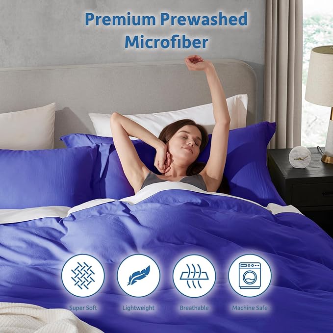 Nestl Royal Blue Duvet Cover Full Size - Soft Double Brushed Full Size Duvet Cover Set, 3 Piece, with Zipper Closure, 1 Duvet Cover 80x90 inches and 2 Pillow Shams
