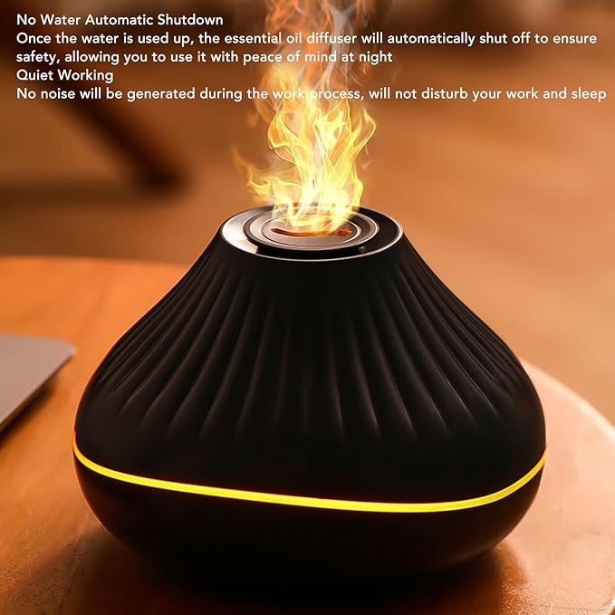 Essential Oil Diffuser, 160Ml 7 Colors Flame Diffuser Humidifier with Auto Off Protection, Aromatherapy with Dual Mist Mode Quiet Mode for Home Office Studio Use (Black)