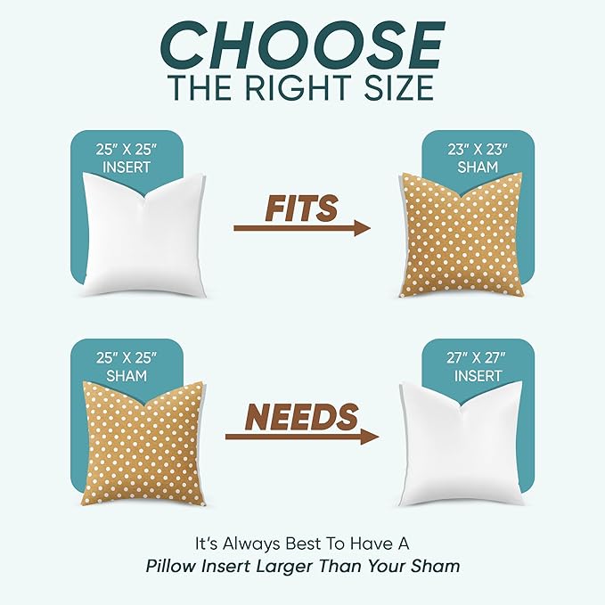 Pillowflex Synthetic Down Pillow Insert - 25x25 Euro Down Alternative, Ultra Soft Large Square European Throw Pillow, Bed Sham- 1 Decorative Form