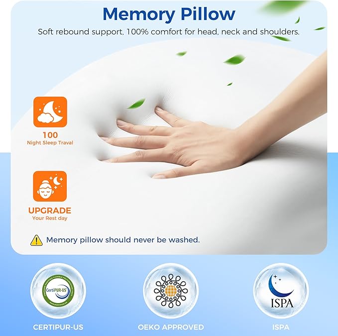 Melow Sleep Pillow, Memory Cloud Pillow, Ergonomic Pillows for Neck Pain Relief with Breathable Pillowcase, 3 Sleep Zones, 2 Types of Neck Support, Suitable for Back/Side/Stomach Sleeping.