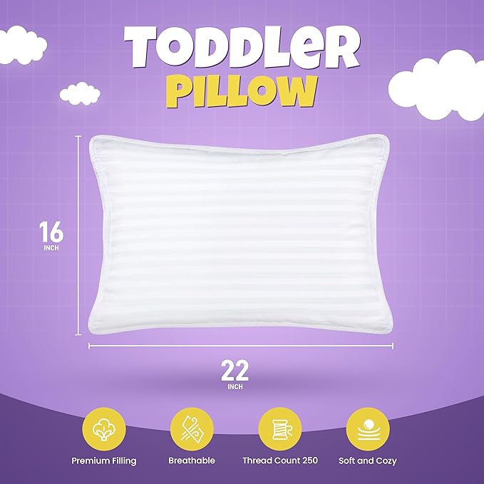 Utopia Bedding Youth Pillow (White, 2 Pack), 16x22 Kids Pillow for Sleeping, Soft and Breathable Cotton Blend Shell, Polyester Filling, Perfect for Kids Bed and Travel (Intended for Age 5 and up)
