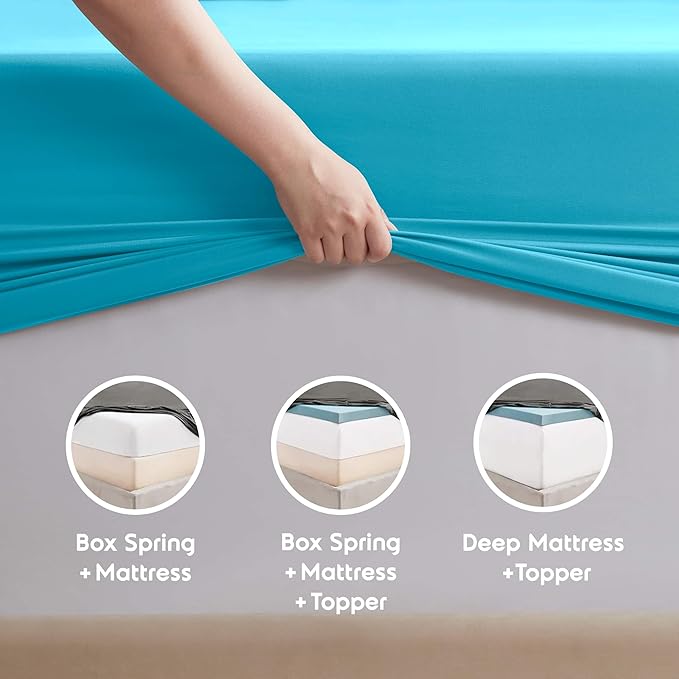 Nestl Extra Deep Full Sheet Set - 6 Piece Breathable & Cooling Sheets - Hotel Luxury Bedding Set w/18-24 Inch Deep Pockets - Easy & Secure Fit - Super Soft, Wrinkle Free & Comfy - Bright Blue