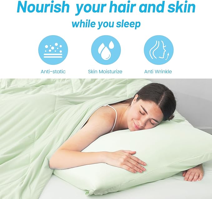 Cozy Bliss Cooling Pillow Cases for Hot Sleepers, Q-Max>0.45, Standard Size Set of 2, Soft & Silky Pillow Covers with Envelope Closure,Gift, Green, 20x26 Inches