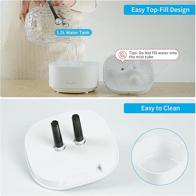 Portable 1500ml Small Cool Mist Humidifier,USB Personal Desktop Humidifier for Office Room, Bedroom,Top-Fill 7 Colors LED Night Light humidifiers, 2 Mist Modes, Super Quiet (White)
