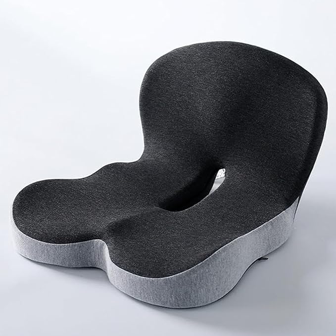 L-curve Pressure Relief Tailbone Pillow,Breathable Hip And Waist Protection Integrated Sacral Pillow, With Memory Foam Inner Core, Is Suitable For Office Chairs,Wheelchairs,And Car Seats(Black Gray)