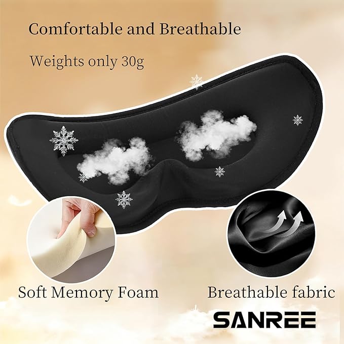 Sleep Mask for Side Sleeper Women Men,Blackout Eye Masks for Sleep,3D Contoured Sleeping Mask,Breathable Adjustable Eye Cover Blindfold with lash Extensions for Trave,Nap,Night Work,Black