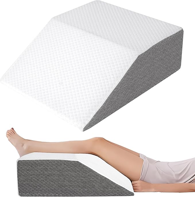 Knee Pillow for Back Sleeping, Leg Pillow Knee Wedge Pillow, Memory Foam Wedge Pillows for Legs Post Surgery, Trapezoid Pillow for Knee Support,Dark Grey