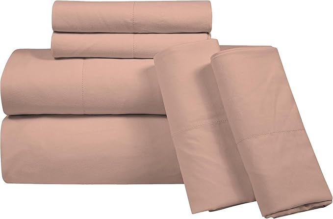 ROYALE LINENS 4 Piece King Sheets Set - Soft Brushed 1800 Microfiber Bedding - 1 Fitted and 1 Flat Sheet, 2 Pillow case - Wrinkle Free & Fade Resistant - Hotel Luxury Bed Sheets Set (Dusty Rose, King)