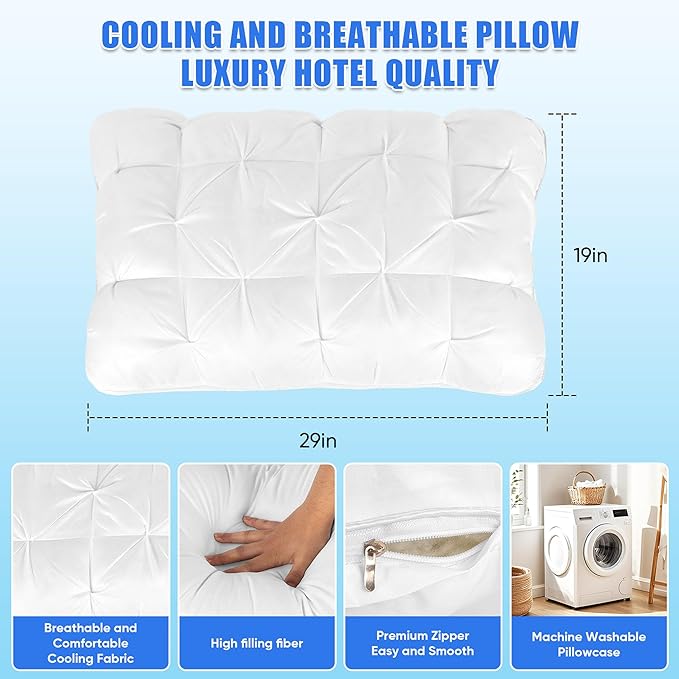 WESLEEPER Pillows Queen Size Set of 1 Pillow for Sleeping Christmas Pillows Hotel Pillows 20x30 -Inches Deep Sleep Neck Support Suitable for Supine, Prone, or Side-Lying Sleeping Positions