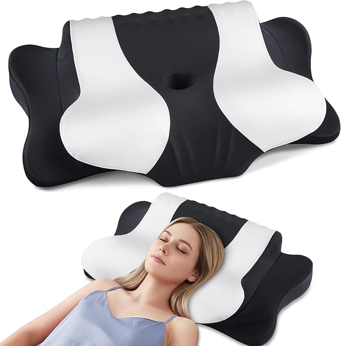 Cervical Neck Pillow for Pain Relief,Cervical Pillow with Memory Foam Ergonomic Pillows with Dual Heights for Back, Stomach and Side Sleepers Kids' Floor Pillows Cushions (Black, Standard 26"×15")
