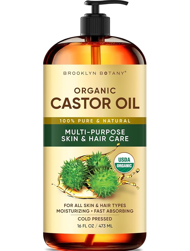 Brooklyn Botany Cold-Pressed Organic Castor Oil | for Hair, Skin and Face | 16 Fl Oz | 100% Pure and Natural | Carrier Oil for Essential Oils, Aromatherapy and Massage | Hexane Free