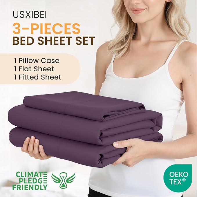 Twin 3 Piece Bed Sheet Set - Ultra Imitation Cotton-Premium Breathable & Cooling Sheets - Hotel Luxury Bed Sheets Deep Pocket up to 15"- Wrinkle, Fade, Stain Resistant (Purple, Twin)