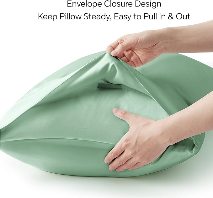 BEDELITE Pillow Cases Queen Size Set of 2, Rayon Derived from Bamboo, Cooling Pillow Cases for Hot Sleepers & Night Sweats, Breathable and Silky Soft Envelope Pillowcases(Mint Green, 20"x30")