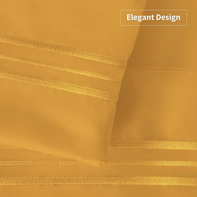 YIYEA California King Pillow Cases Set of 4, Ultra Soft 1800TC Hotel Quality Double Brushed Microfiber Embroidered Pillowcases, Envelope Closure, Fade Resistant (20"x40", Yellow)