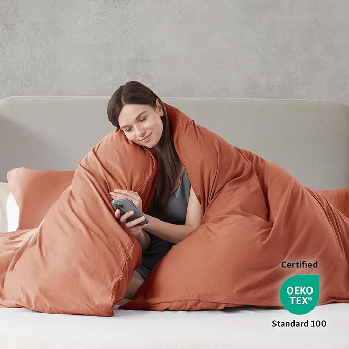 Nestl Rust Duvet Cover King Size - Soft Double Brushed King Duvet Cover Set, 3 Piece, with Zipper Closure, 1 Duvet Cover 104x90 inches and 2 Pillow Shams