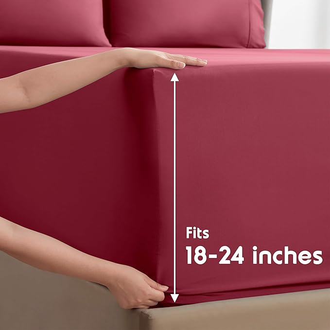 Nestl Extra Deep Queen Sheet Set - 6 Piece Breathable & Cooling Sheets - Hotel Luxury Bedding Set w/18-24 Inch Deep Pockets - Easy & Secure Fit - Super Soft, Wrinkle Free & Comfy - Burgundy Red