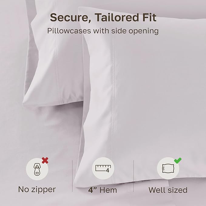 California Design Den Pillow Cases King Size Set of 2 - Premium 600 Thread Count, 100% Cotton King Size Pillows Cases, Breathable Sateen, Fits King Pillows - Pale Lavender