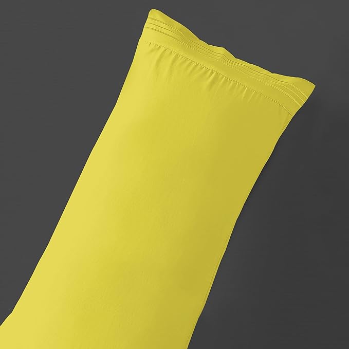 Mocassi 1-Piece Premium Body Pillowcase 1800 Series Hotel Quality Microfiber - Soft and Breathable with 3-Line Embroidery Wrinkle and Stain Resistant, Easy Care, 21" x 54", Yellow