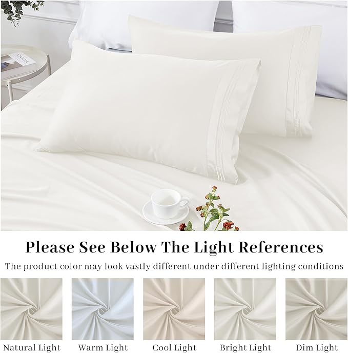 YIYEA Pillow Cases Queen Size Set of 2, Ultra Soft Double Brushed Microfiber Pillowcases, Hotel Quality Embroidered Bed Pillow Covers Queen, Fade Resistant, Easy Slip-On (20"x30", Ivory)