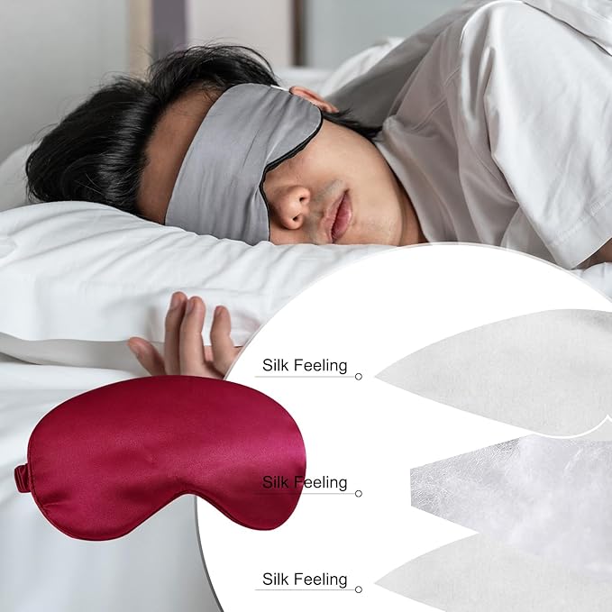 PATIKIL Silk Sleep Mask, 2 Pack Soft Satin Eye Protective Mask Blackout Eye Cover with Elastic Straps for Side Sleeping Women Men Travel, Burgundy