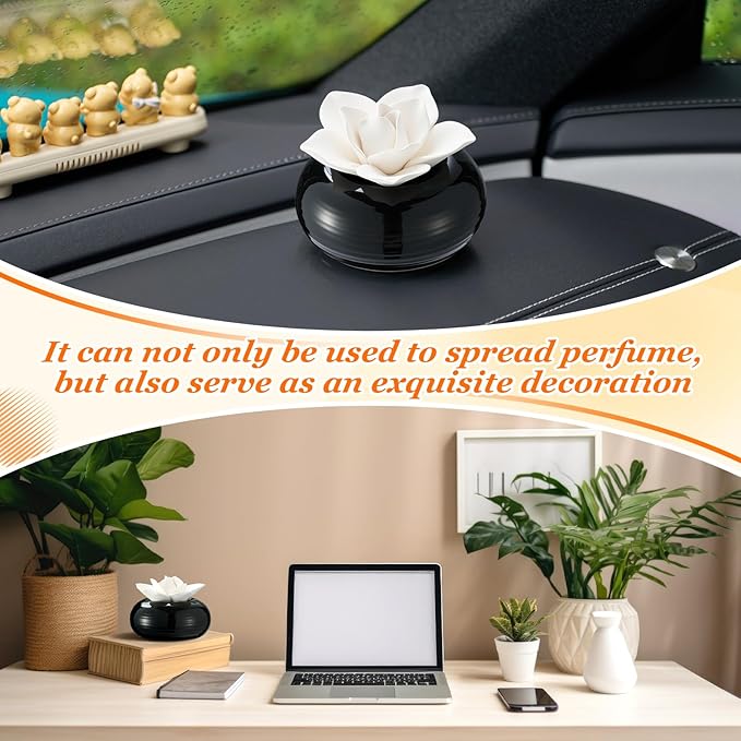 Honeydak 1 Pcs Reedless Ceramic Diffuser Set, Porcelain White Flower Aromatherapy Essential Oil Diffuser for Home Office Bathroom Tabletop Decor, Non-Electric, Valentines Day Gift (White Lotus)