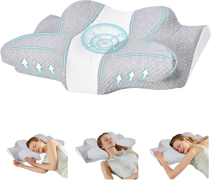 NEWBULIG Cervical Neck Pillow - Ergonomic Memory Foam Pillow for Neck Pain Relief, Contour Orthopedic Bed Pillow for Side, Back & Stomach Sleepers with Neck Support, 24" Lx15 W, Grey