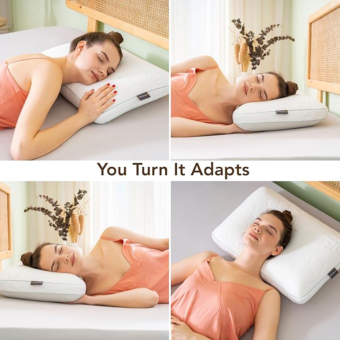 Cooling Memory Foam Pillow for Sleeping 23.62x15.75x5.12 inches, Viscoelastic, Ergonomic, Orthopaedic Neck Support Pillow, Back, Stomach, Side Sleeper, White