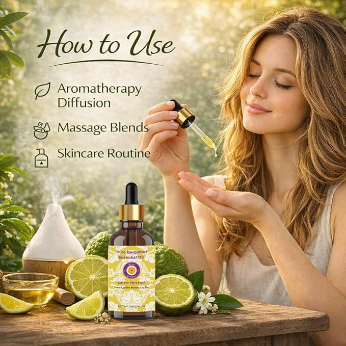 Deve Herbes Pure Bergamot Essential Oil (Citrus bergamia) Natural Therapeutic Grade Steam Distilled 630ml (21 oz)