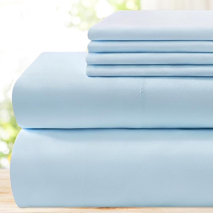 BYSURE 6 Pieces Bed Sheets Set(Full, Baby Blue) - Hotel Luxury Super Soft 1800 Thread Count 100% Microfiber Sheets with Deep Pockets, Wrinkle & Fade Resistant