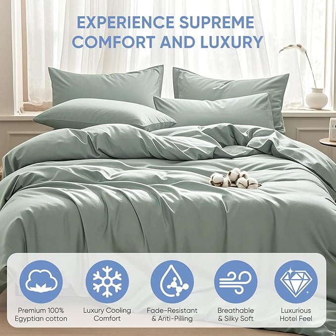 TWK 1200 TC 100% Egyptian Long-Staple Cotton Bedding Sheets Set, Luxury Hotel Style Deep Pocket with Elastic Reinforced Seams Sheet Set, Soft & Comfy Natural Sheets (Mineral, California King)