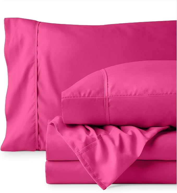 Bare Home Hotel Luxury Twin XL Sheet Set, Extra Soft - 4 Piece Set - Deep Pockets - Easy Fit - Cooling & Breathable - Wrinkle, Fade, Stain Resistant - Includes 2 Pillowcases (Twin XL, Pink)