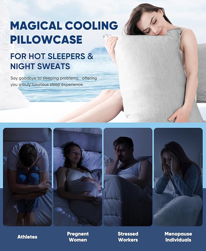 LUXEAR 2 Pack Cooling Pillow Cases for Hot Sleepers Queen Size, Arc-Chill Q-Max > 0.5, Hair & Skin Friendly, Double-Sided, Machine Washable, Hidden Zipper, Gifts for Women & Men, Gray