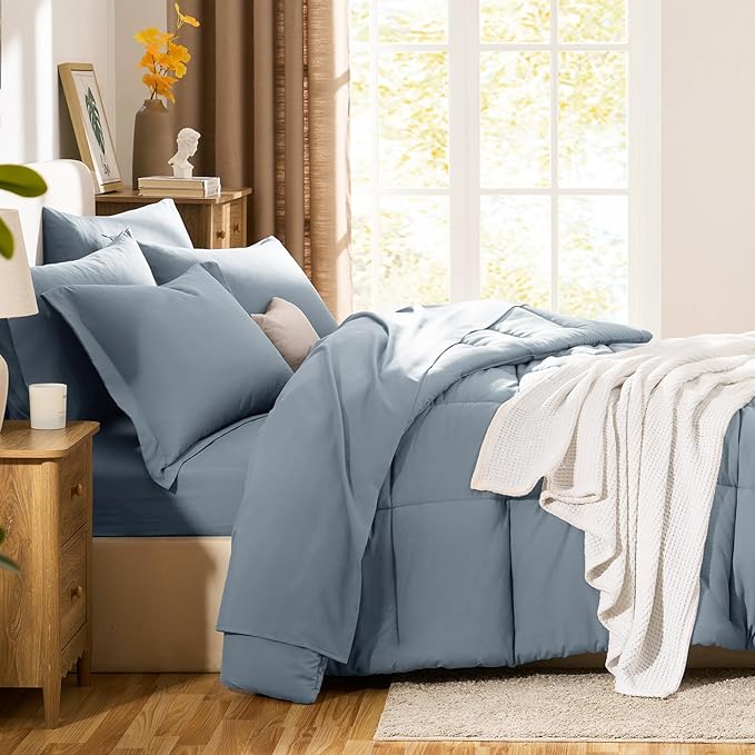 CozyLux Twin Comforter Set with Sheets Grayish Blue - Ultra-Soft 5 Pieces Bed in a Bag Twin Bed Set, Oeko-TEX Certified Bedding Set with Down Alternative Comforter, Sheets, Pillowcase & Sham