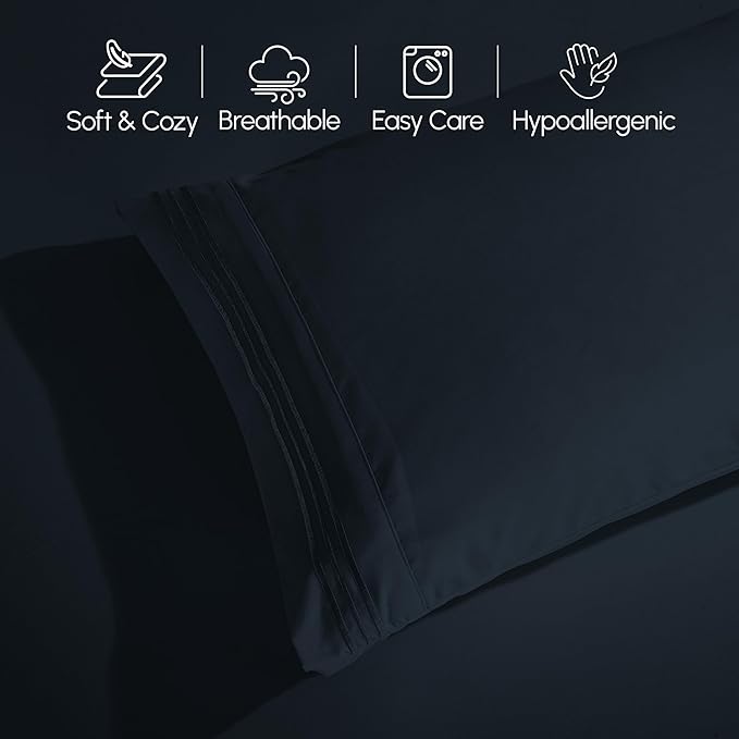 Elegant Comfort Luxury 1500 Premium Hotel Quality Microfiber 4-Piece Sheet Set - Soft, All Around Elastic 18-24 Inches Deep Fitted Sheet - Extra Deep Pocket Sheets, California King, Black