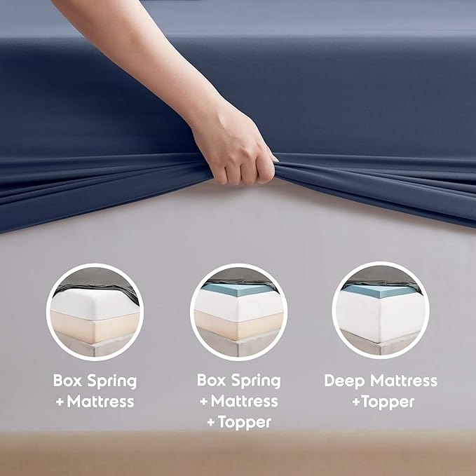 Nestl Extra Deep Twin XL Sheet Set - 4 Piece Breathable & Cooling Sheets - Hotel Luxury Bedding Set w/18-24 Inch Deep Pockets - Easy & Secure Fit - Super Soft, Wrinkle Free & Comfy - Navy Blue