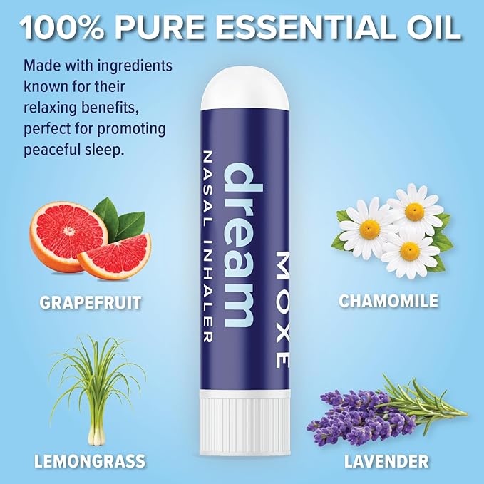 MOXĒ Dream Nasal Inhaler, Essential Oil Blend, Calming, Relaxing, Natural Tension Calmness, Soothing Fragrance, Lavender, Chamomile, Lemongrass, Grapefruit, Made in USA (3 Pack)