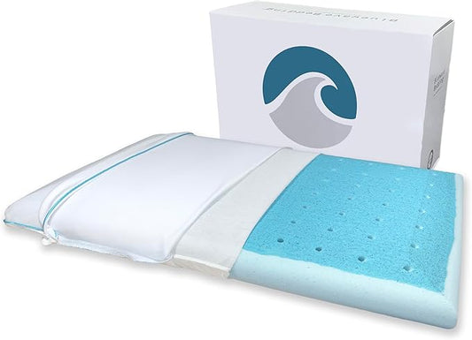 Bluewave Bedding Hyper Slim Max Cool CarbonBlue Gel Memory Foam Pillow for Stomach and Back Sleepers - Thin, Flat Design with Advanced Cooling (2.25-Inch Height, Standard Size)