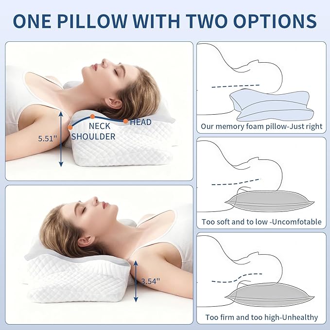 Neck Pillow for Pain Relief, Cooling Cervical Pillow for Sleeping, Contour Orthopedic Memory Foam Pillows for Back Stomach Sleepers (Gray)