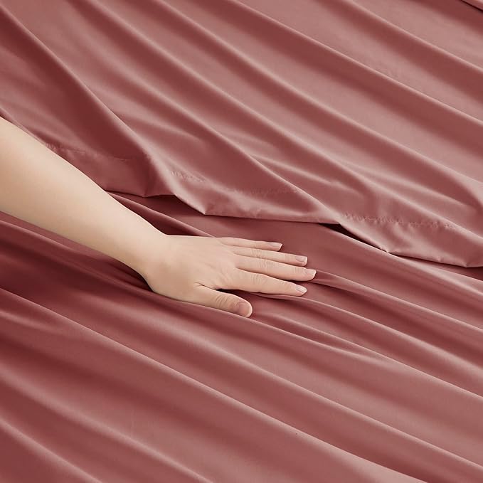 Clara Clark Bed Sheets, Premier 1800 Series Bed Sheet Set, Deep Pocket, Wrinkle, Fade, Stain Resistant, Luxury Soft Bedding Sheets & Pillowcases, Split King, Pink Clay