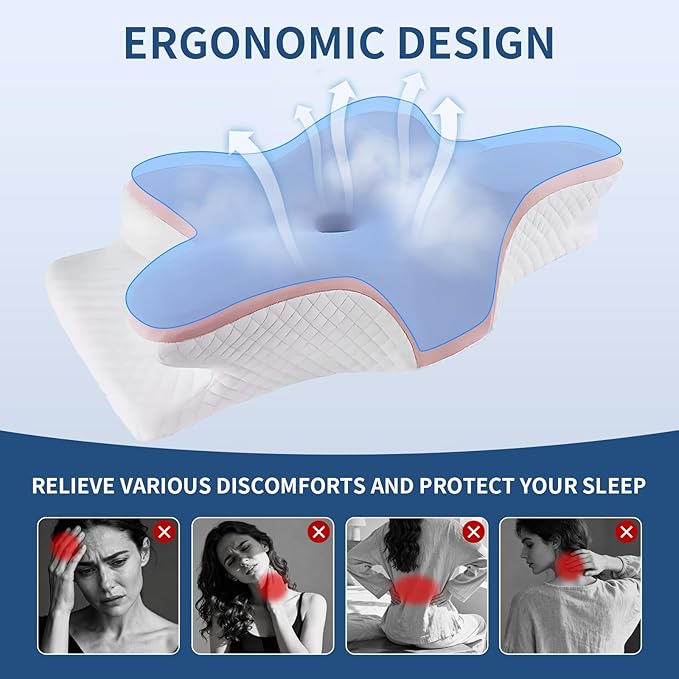 Neck Pillow for Pain Relief, Cooling Cervical Pillow for Sleeping, Contour Orthopedic Memory Foam Pillows for Back Stomach Sleepers (Pink)