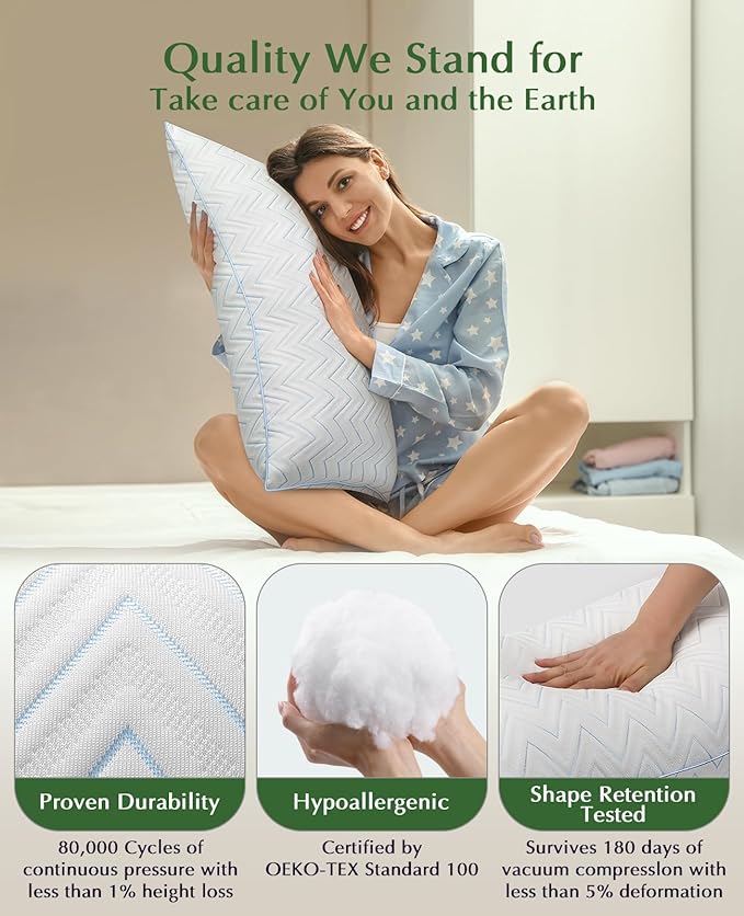 DIORIS Pillows Queen Size Set of 2, Cooling Bed Pillows for Sleeping, Breathable Down Alternative Microfiber Fill, 18 x 29 Inches, Medium Soft for Back Side Stomach Sleepers, Hypoallergenic