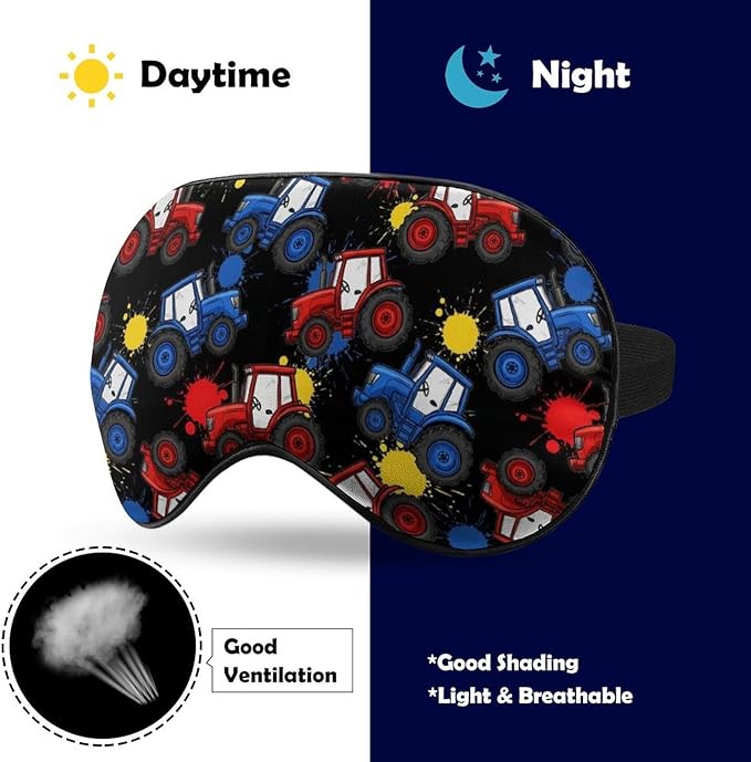 Boys Sleeping Mask Cartoon Tractor Car Kids Sleep Eye Mask Blindfold with Adjustable Strap Soft Eye Cover for Blocking Out Lights Tractor Decor for Bedding