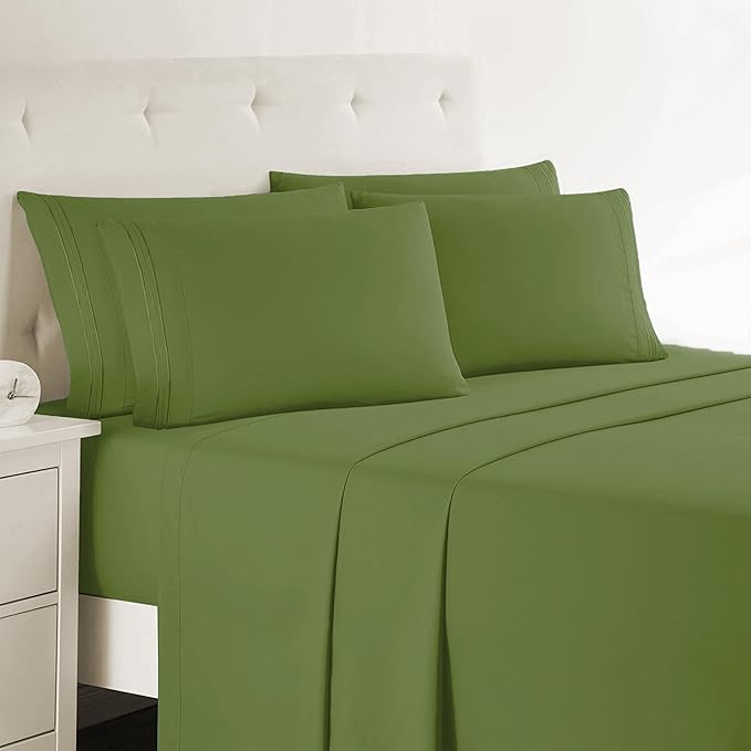 Clara Clark King Sheets, 6 Piece Set - Hotel Luxury Sheets for King Size Bed, Super Soft Bedding Set, King Size, Calla Green