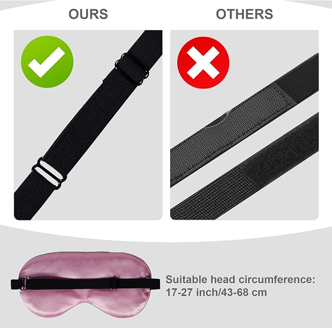 Silk Sleep Mask, Black, Adjustable Strap for Light Blocking, Travel Rest, Puffy Eyes Relief, Single Pack (Pink)